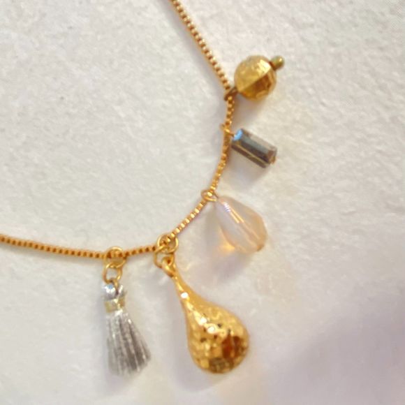 Dainty Necklace Five Charm Gold Tone Chain Princess Length - Picture 4 of 9